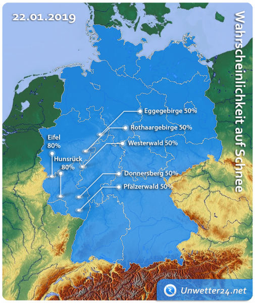 Wahrscheinlichkeit auf Schnee am 22. Januar 2019