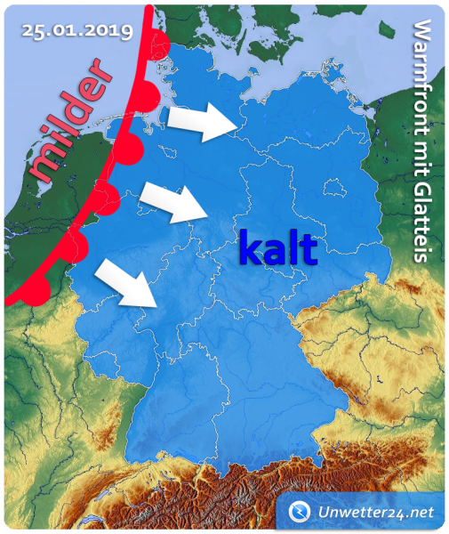 Warmfront mit Glatteis am 25. Januar 2019