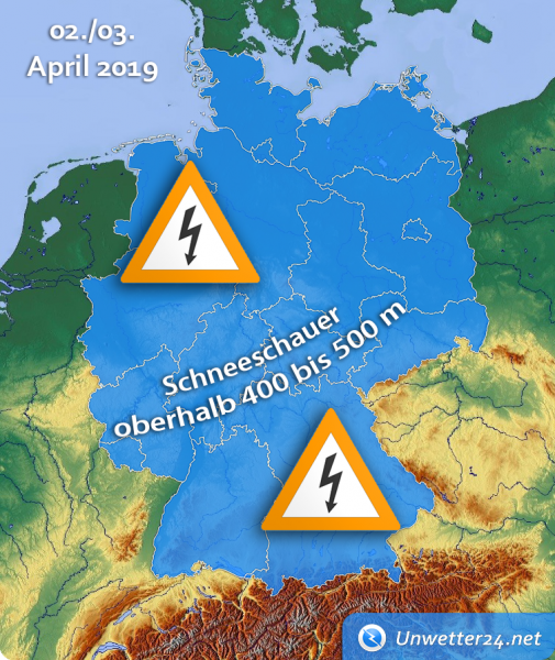 Schnee und Graupel am 2. und 3. April 2019