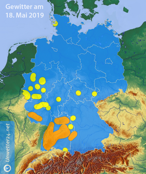 Gewitter Zugbahnen am 18. Mai 2019