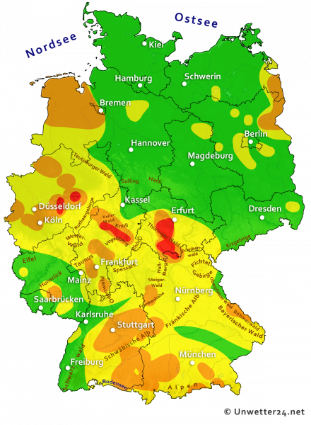 Zugbahnen und Intensität der Gewitter bei Gewittertief Axel 19. Mai 2019