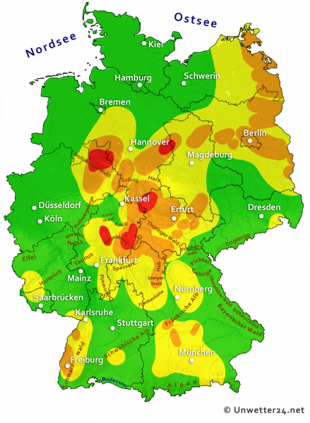 Zugbahnen und Intensität der Gewitter bei Gewittertief Axel 20. Mai 2019