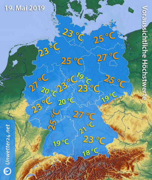 Sehr warme Temperaturen Mitte Mai 2019