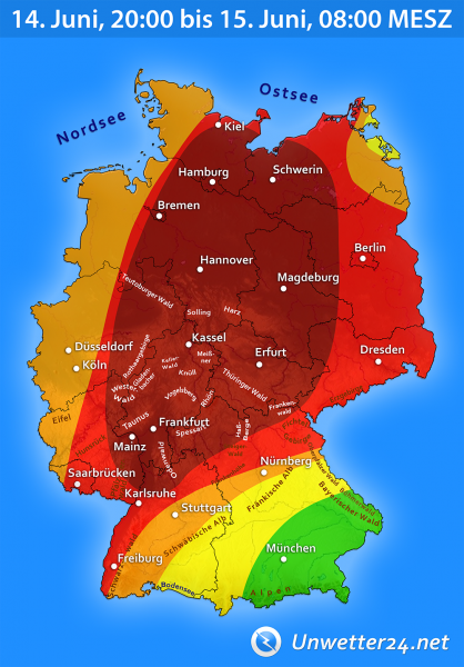 Schwere Unwetterlage ab dem Abend des 14. Juni 2019