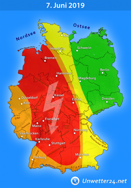 Unwetter durch Tief Ivan am 7. Juni 2019