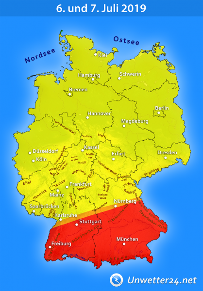 Gewitter durch Tief Pirmin am 6. und 7. Juli 2019