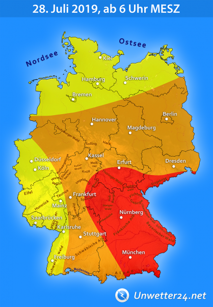 Unwetter durch Tief "Vincent" am 28. Juli 2019