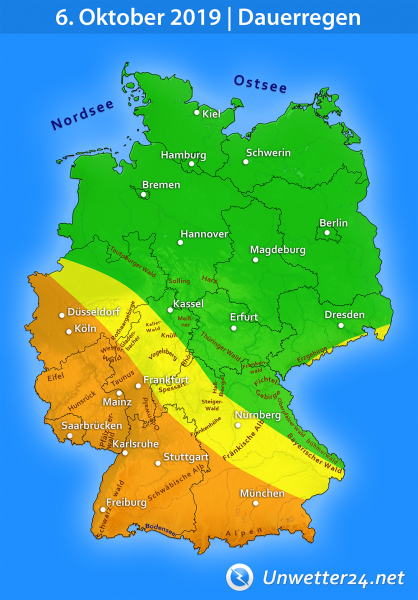 Dauerregen Tief Olaf 2 am 6. Oktober 2019