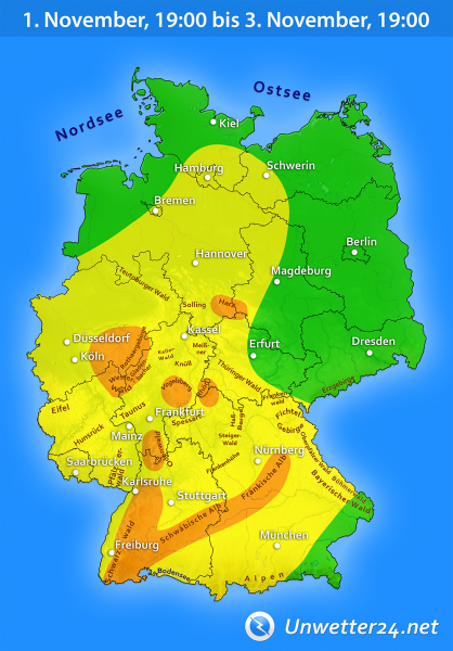 Dauerregen Tief Zed vom 1. bis 3. November 2019