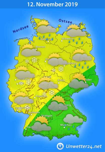 Schnee, Schneeregen und Graupel am 12. November 2019