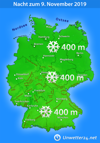 Schneefallgrenze Nacht zum 9. November 2019