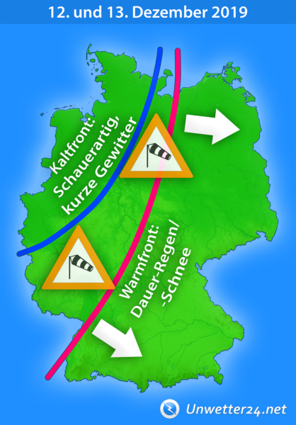 Sturmlage mit Regen und Schnee am 12. und 13. Dezember 2019