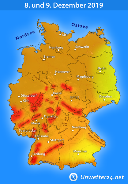 Sturmtief Rudi am 8. und 9. Dezember 2019