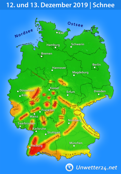 Tief Toni 12. und 13. Dezember 2019 Schnee