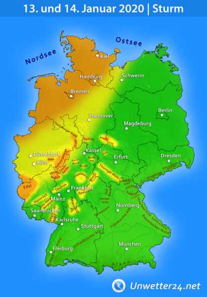 Tief Fenja Sturm 13. und 14. Januar 2020