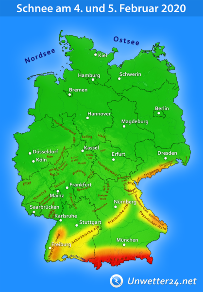 Kräftige Schneefälle am 4. und 5. Februar 2020