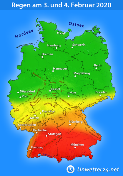 Starker Regen am 3. und 4. Februar 2020