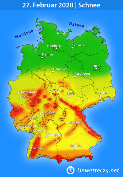 Tief Bianca bringt heftige Schneefälle Ende Februar 2020