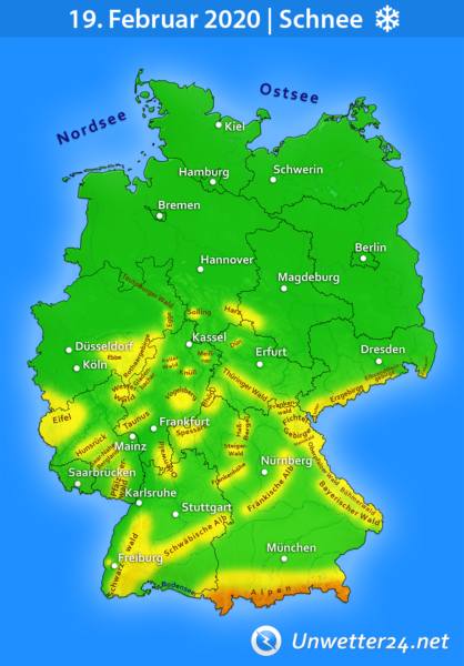 Tief Victoria II bringt am 19. Februar 2020 Schnee