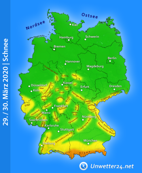 Schnee am 29. und 30. März 2020