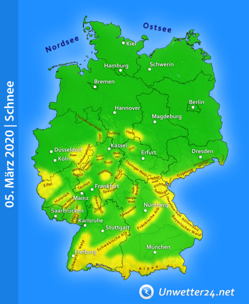 Tief Elli bringt am 05. März 2020 Schnee