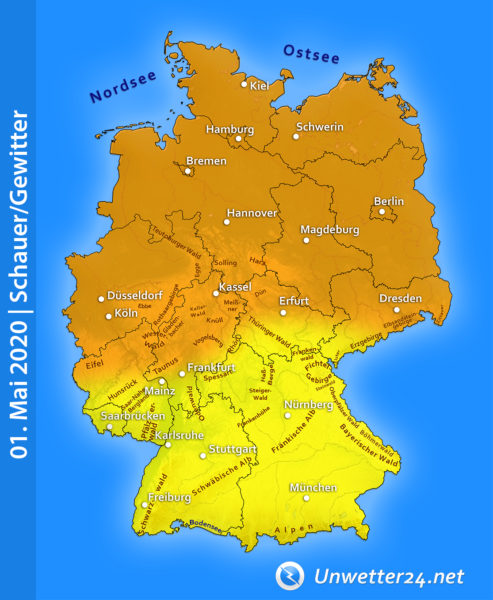 Schauer und Gewitter am 1. Mai 2020