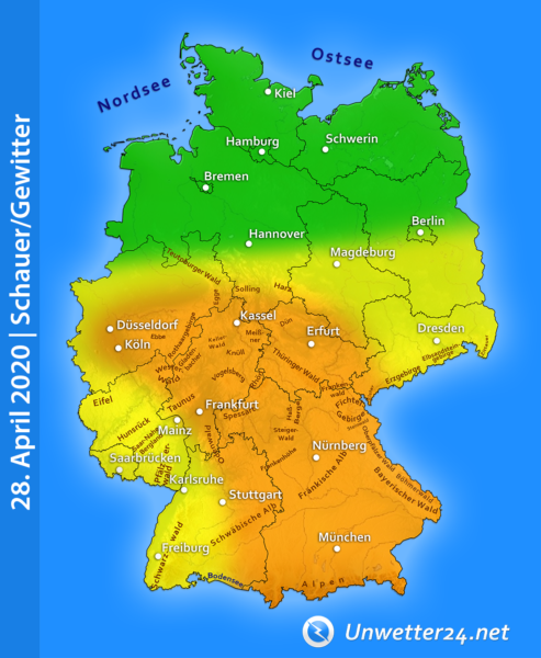 Tief "Yve" bringt Gewitter am 28. April 2020