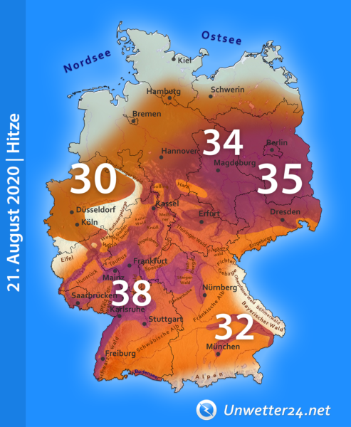 Extreme Hitze am 21. August 2020