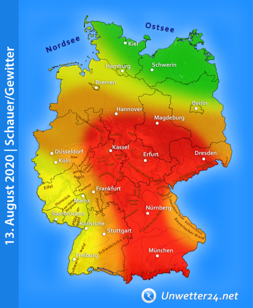 Tief Heike Unwettergefahr 13. August 2020