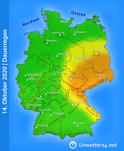 Dauerregen Tief Gisela am 14. Oktober 2020