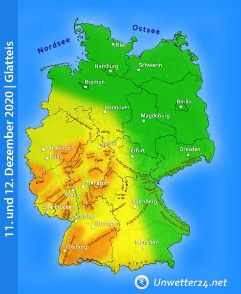 Tief Andira bringt am 11. Dezember 2020 Glatteis