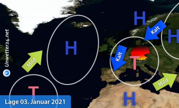 Wetterlage Europa 03. Januar 2021