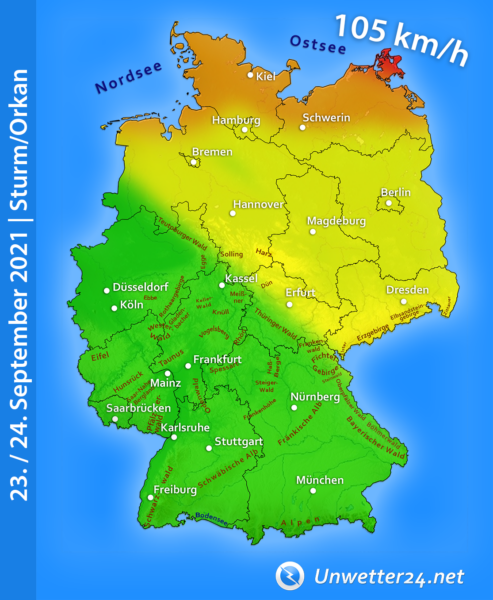 Sturmtief Tim 23. und 24. September 2021