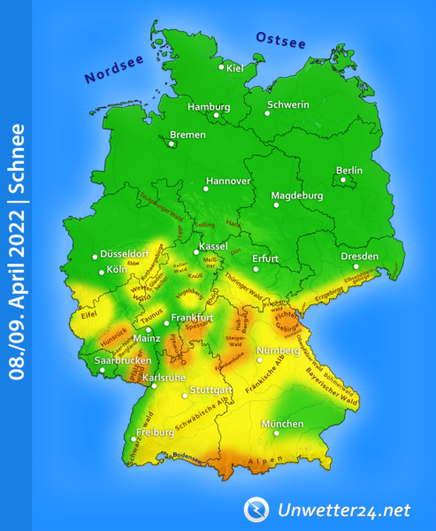 Neuschnee 08. und 09. April 2022