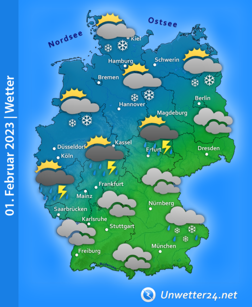 Schnee, Sturm und Gewitter am 01. Februar 2023