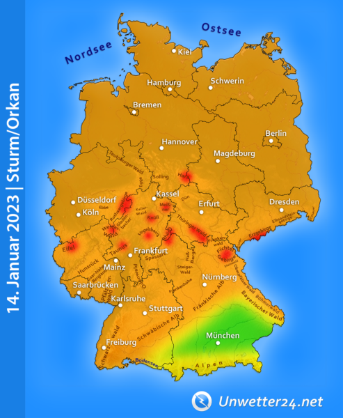 Sturm im Tiefland 14. Januar 2023