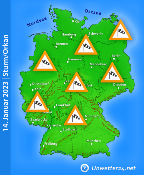 Sturmlage 14. Januar 2023