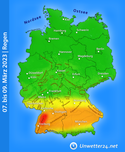 Regen 07. bis 09. März 2023