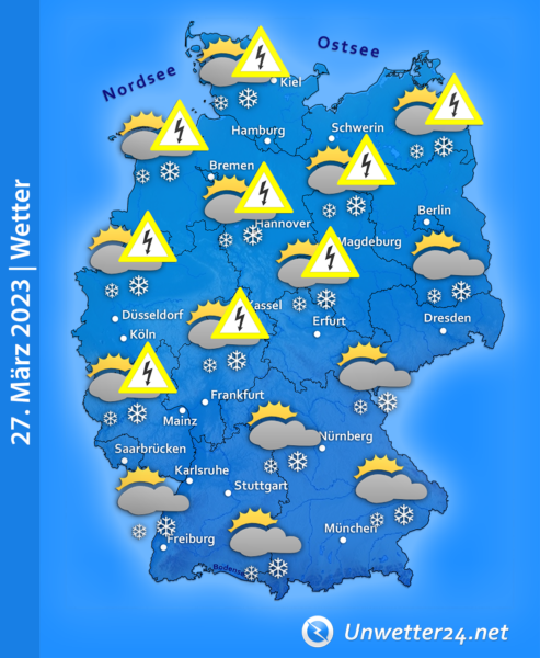 Schnee und Gewitter am 27. März 2023