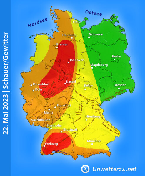 Unwetterlage am 22. Mai 2023