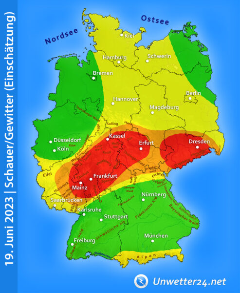 Unwettergefahr am 19. Juni 2023