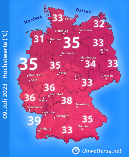 Extreme Hitze am 09. Juli 2023