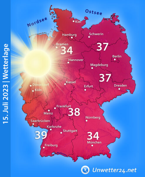 Hitze am 15. Juli 2023