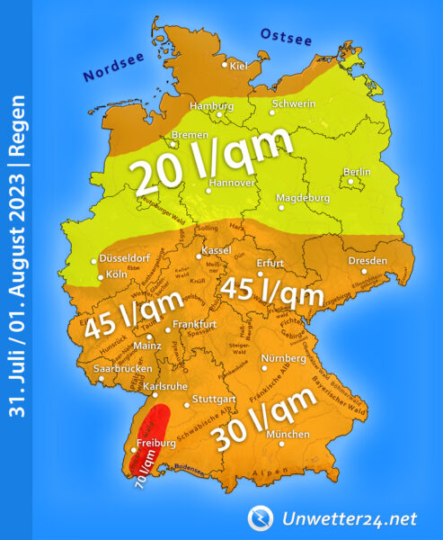 Regen am 31. Juli und 01. August 2023