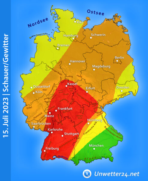 Tief Sandor bringt schwere Gewitter 15. Juli 2023