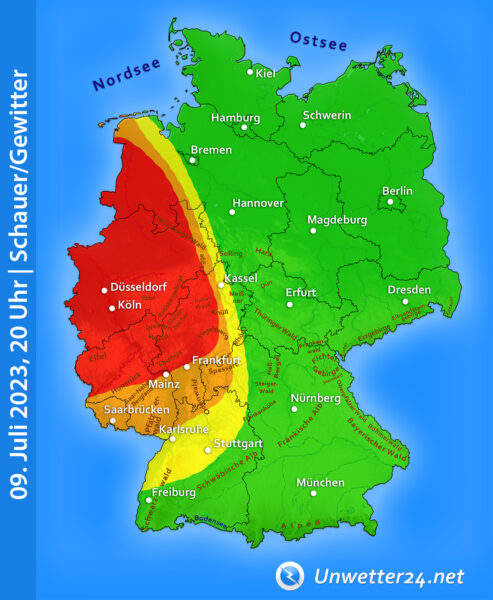 Unwettergefahr Tief Quentin Juli 2023