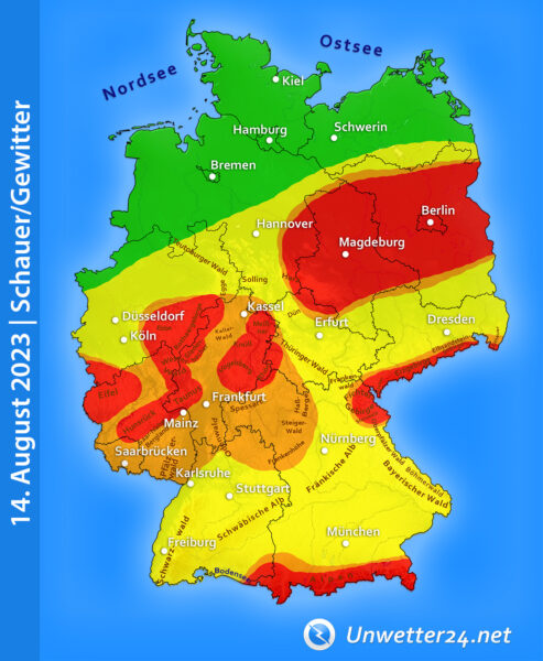 Örtlich schwere Gewitter 14. August 2023