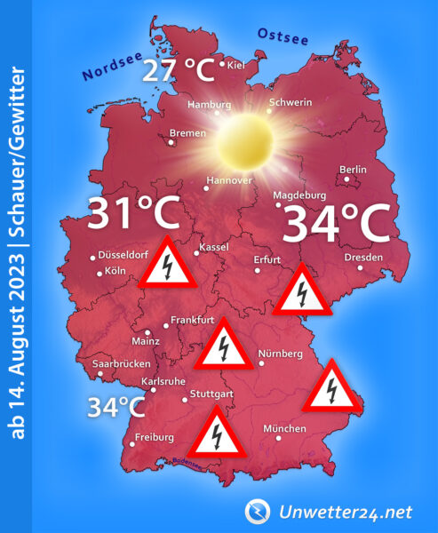 Gewittrige Lage Mitte August 2023