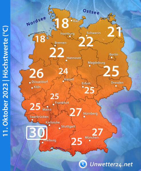 30 Grad am 11. Oktober 2023