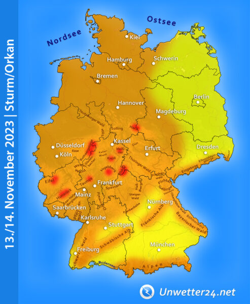 Sturmlage 13. und 14. November 2023